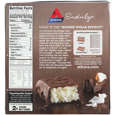 Atkins, Endulge, шоколадные батончики с кокосом, 5 батончиков, 40 г каждый