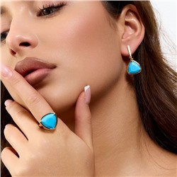 Комплект серьги и кольцо с камнем цвета тиффани, покрытие позолота, коллекция Дубайское золото, арт.215.645-18