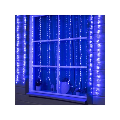 Гирлянда «Водопад» 2×1.5 м, IP44, прозрачная нить, 400 LED, свечение синее, 8 комбинаций режимов, 220 В