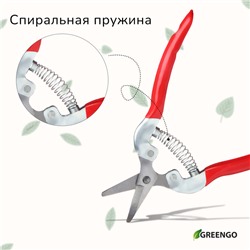 Ножницы садовые, 7" (18 см), с металлическими ручками, обрезиненная ручка, красные, Greengo