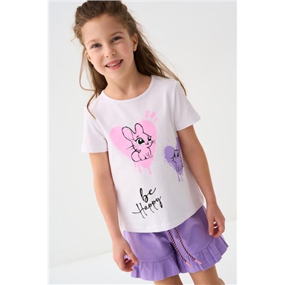 Комплект трикотажный для девочек: фуфайка (футболка), шорты PLAYTODAY, 1240035