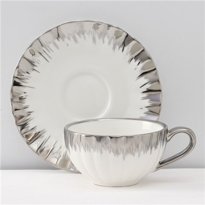 Сервиз чайный «Снежная лавина», 12 предметов: 6 кружек 80 мл, 6 блюдец d=11.2 см, керамика, МИКС