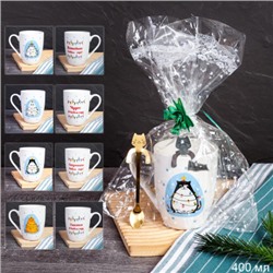 Подарочный набор Кружка 400 мл+ ложка / CAT-517-mix /уп 72/ кружка новогодняя/ в подарочной упаковке