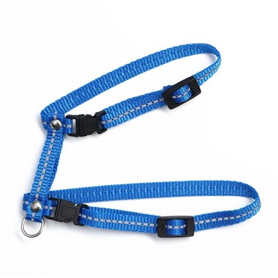 Шлейка для кошек, ширина 1 см, светоотражающий, ОШ 16.5-27 см, ОГ 21-35 см, синий
