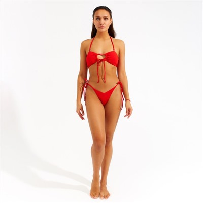 Купальник раздельный однотонный на завязках женский MINAKU, размер 46, красный