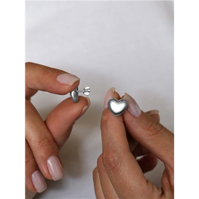 Серьги-пусеты из серебра родированные - Сердца С-7515р