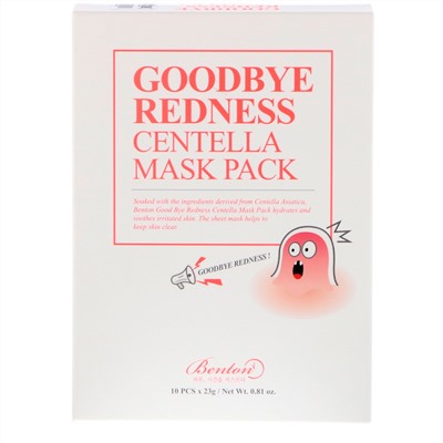Benton, Goodbye Redness, упаковка масок с готу колой против покраснений, 10 шт. по 23 г (0,81 унции)