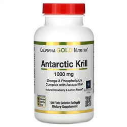 California Gold Nutrition, RIMFROST, масло антарктического криля, с астаксантином, со вкусом натуральной клубники и лимона, 1000 мг, 120 капсул из рыбьего желатина