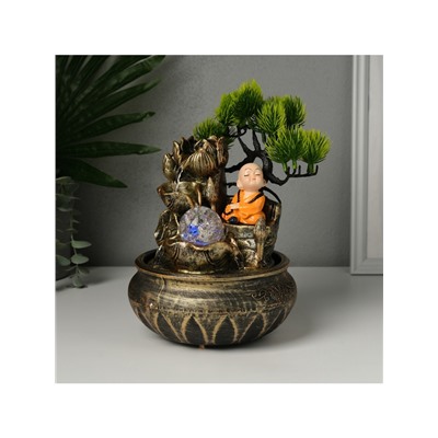 Фонтан настольный с подсветкой «Маленький Хотей у дерева», от сети, 16×18×24 см, МИКС