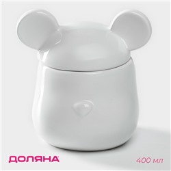 Сахарница Доляна «Мишка Отто», 400 мл, 11×12×12.5 см, белая
