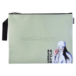 Папка для тетрадей "Urban Style" A4 (34x25x1см) на молнии сверху, матовая антивандальная искусственная кожа до -40C, аппликация из искусственной кожи, с подкладом