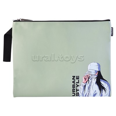 Папка для тетрадей "Urban Style" A4 (34x25x1см) на молнии сверху, матовая антивандальная искусственная кожа до -40C, аппликация из искусственной кожи, с подкладом