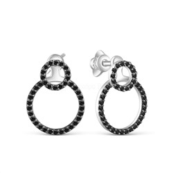 Серьги-пусеты из серебра с фианитами родированные (2 в 1) 925 пробы С-7302р216