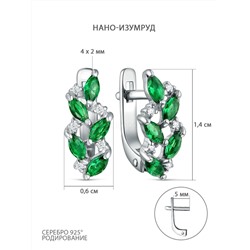 Серьги из серебра с нано-изумрудом и фианитами родированные 32112р533