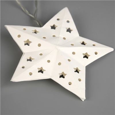 УЦЕНКА Гирлянда «Нить», 2 м, с насадками «Бумажная звезда», IP20, 10 LED, AAх2 (не в комплекте), прозрачная нить, свечение тёплое белое