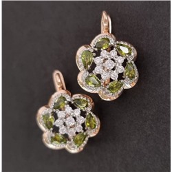 Серьги ювелирная бижутерия коллекция "Дубай" позолота, цвет камня: зеленая трава прозрачный,13659, арт.214.353 (1)