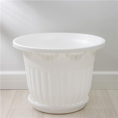 Горшок для цветов с поддоном «Лозанна», 40 л, пластиковый, белый