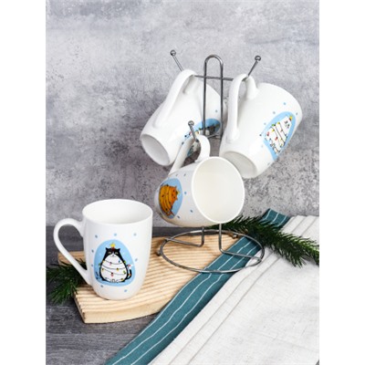 Кружка 4 штуки на металлстенде 400 мл КотоЁлка / CAT-517-mix /уп /новогодняя