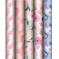 Упаковочная бумага глянц. 70*100см,  "Floral mood", 80 г/м2, ассорти, 5 дизайнов