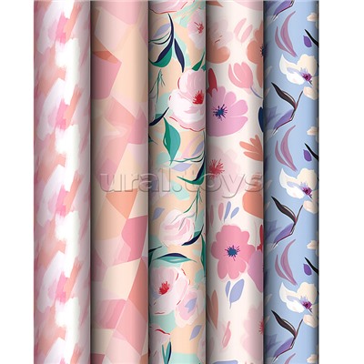 Упаковочная бумага глянц. 70*100см,  "Floral mood", 80 г/м2, ассорти, 5 дизайнов