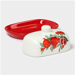 Маслёнка Доляна «Гранат», 17.2×12.4×8.5 см, цвет красный и белый