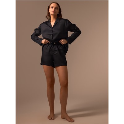 Пижама женская (рубашка, шорты) SL HOME Tensel Home, размер 52-54, чёрная