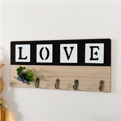 Настенные крючки декоративные «Любовь. Эвкалипт с бантиком», дерево, 35.7×16 см