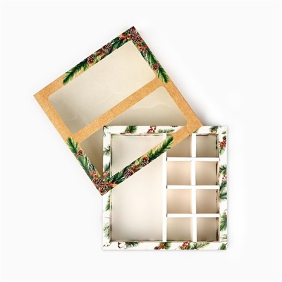 Коробка под 8 конфет и шоколад с ячейками «С Новым годом!», 18×18×4 см