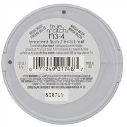 L'Oreal, Румяна True Match Super-Blendable Blush, оттенок N3-4 «Невинный румянец», 6 г