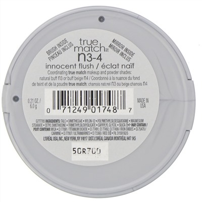 L'Oreal, Румяна True Match Super-Blendable Blush, оттенок N3-4 «Невинный румянец», 6 г