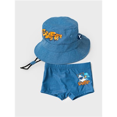 Комплект для мальчиков: плавки-шорты трикотажные, панама текстильная