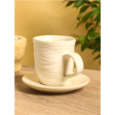 Чашка с блюдцем «Камень 2», 13×13×10 см, керамика, бежевая в крошку