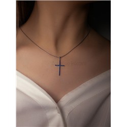 Подвеска из серебра с синей шпинелью родированная - Крест 925 пробы п-035р608