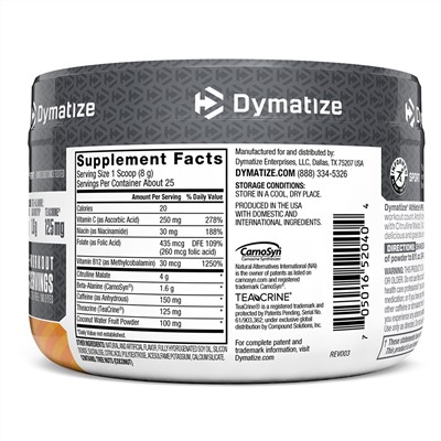 Dymatize Nutrition, Athlete's Pre, предтренировочная добавка, апельсин-ананас, 200 г