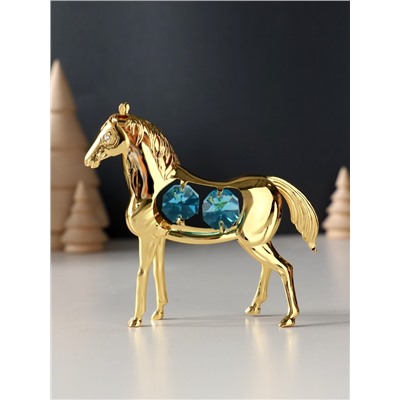 Фигурка металл «Лошадь» с 4 бирюзовыми хрусталиками, 9×3×9 см