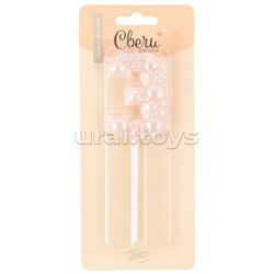 Свеча Цифра, 3 Воздушный жемчуг, на шпажке, Нежно-розовый, Перламутр, 6 см, 1 шт. с держателем