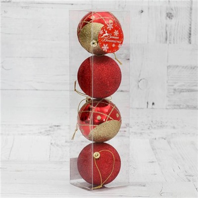 Ёлочные игрушки «Ниола», шары новогодние, d=7 см, набор 4 шт., красный