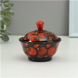 Солонка с крышкой «Ягодка», 9×6.5 см, хохлома, дерево