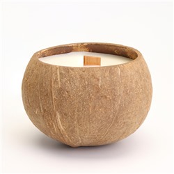 Ароматическая свеча в подсвечнике из кокоса, сандал, соевый воск, 8×10 см, в коробке