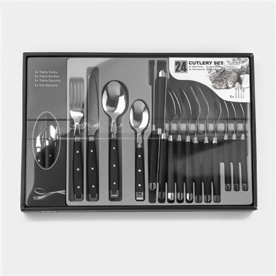 УЦЕНКА Столовые приборы из нержавеющей стали «Аппетит», 24 предмета, цвет ручек чёрный