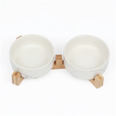 Миски, 450 мл, 28.5×15.5×7 с, 2 шт., на подставке, керамика, мрамор