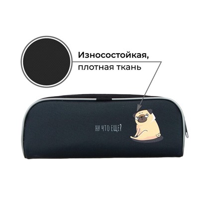 Пенал школьный, текстиль, 8×21×4 см«Мопс»