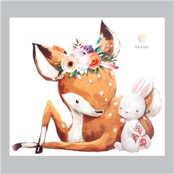 Наклейка интерьерная цветная «Оленёнок с зайчиком», 39×44 см