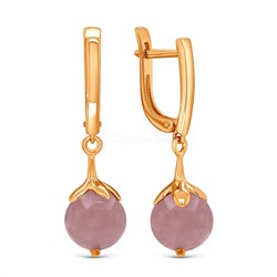 Серьги из золочёного серебра с нат. кварцем розовый шар 925 пробы с-2287зк421