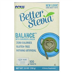 Now Foods, Better Stevia, Balance, с хромом и инулином, 100 пакетиков по 1,1 г