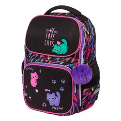 Ранец "Smart. Funny Cats" школьный жесткий 37x28x14 см (14 л) вес 800 г, 1 отделение на замке с карманом для учебников, 2 передних кармана на молнии, 2 боковых кармана на резинке с расширением, эргономичная формоустойчивая вентилируемая спинка и мягкие S-