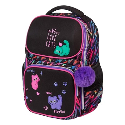 Ранец "Smart. Funny Cats" школьный жесткий 37x28x14 см (14 л) вес 800 г, 1 отделение на замке с карманом для учебников, 2 передних кармана на молнии, 2 боковых кармана на резинке с расширением, эргономичная формоустойчивая вентилируемая спинка и мягкие S-