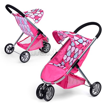 Коляска для кукол металлическая, складная, 3-х колесная, с козырьком, в пакете