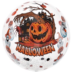 Шар с клапаном (18''/46 см) Сфера, Хэллоуин, Страшная тыква, Прозрачный, Кристалл, 1 шт. в уп.