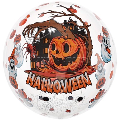 Шар с клапаном (18''/46 см) Сфера, Хэллоуин, Страшная тыква, Прозрачный, Кристалл, 1 шт. в уп.